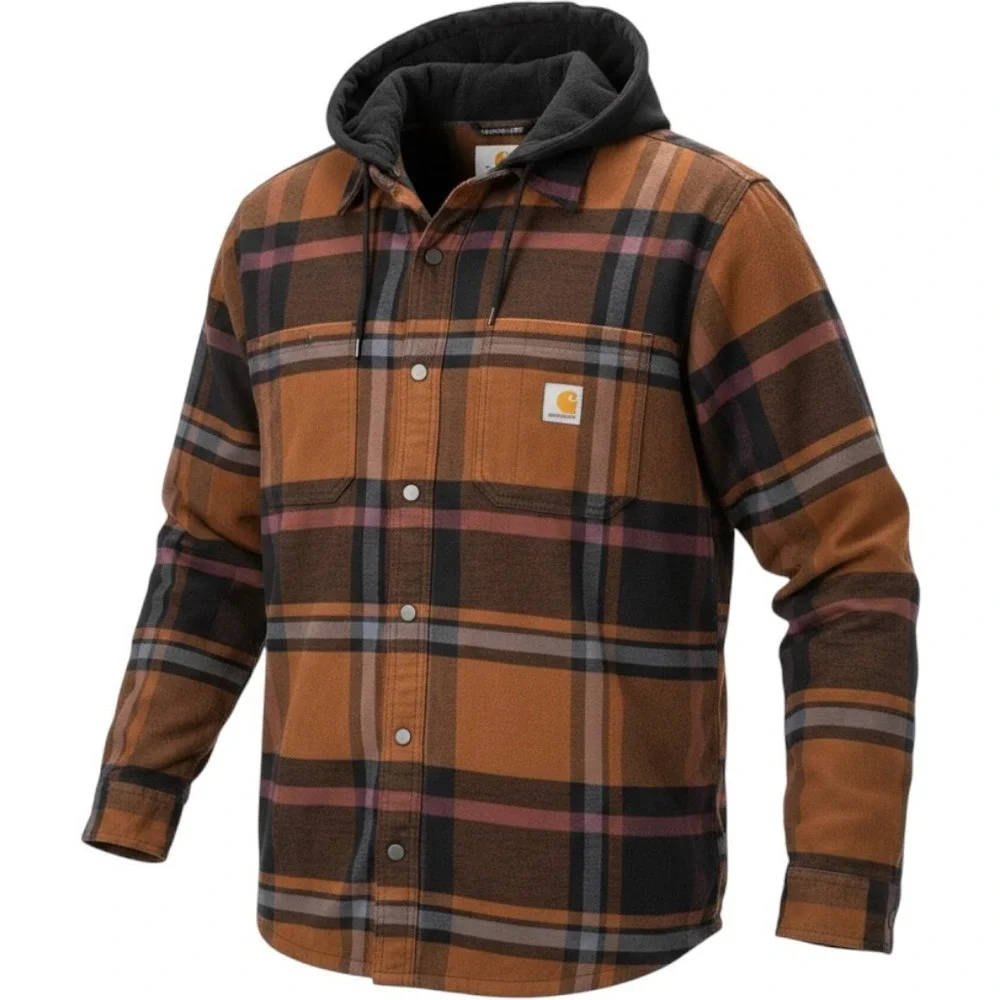 Carhartt Rugged Flex Relaxed Fit Fleece Lined Flannel Hooded Shirt XL TJ5621-M
